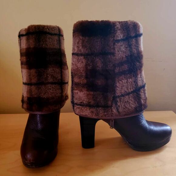 Ugg Australia Savoie Brown Leather Fold Down Platform Heeled Boots Shoes Size 8 - Picture 4 of 9